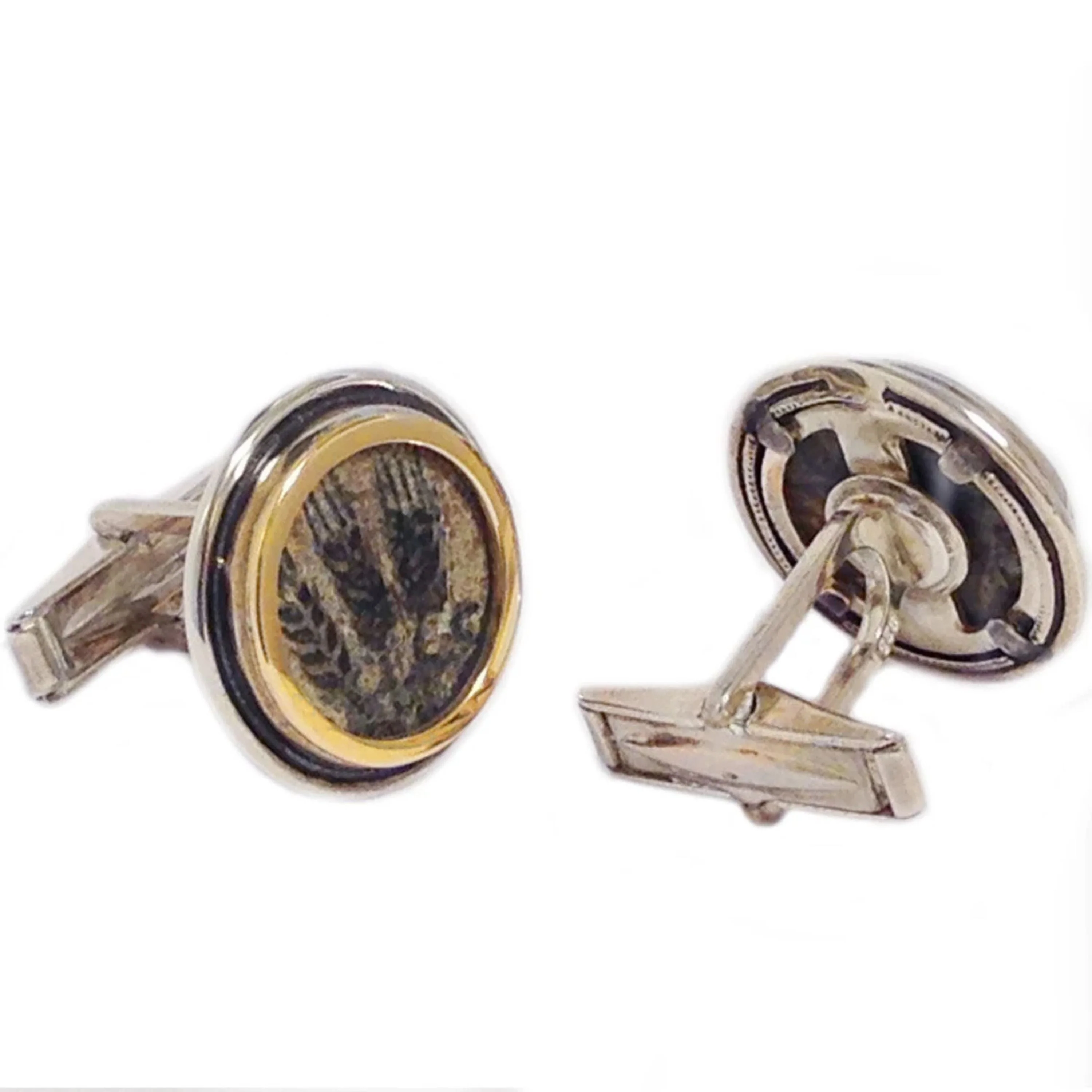 Silver and 14k Gold Round King Agrippa Coin Cufflinks - Image 8