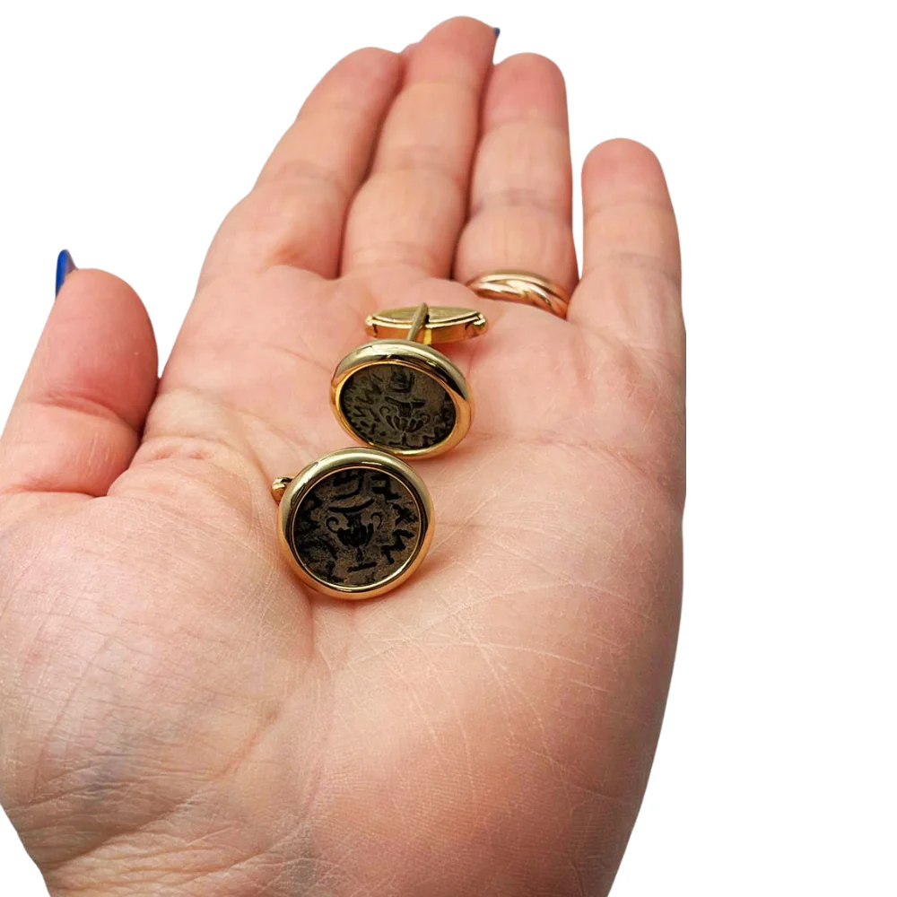 Ancient Masada Coin Cufflinks in 14k Gold - Image 5