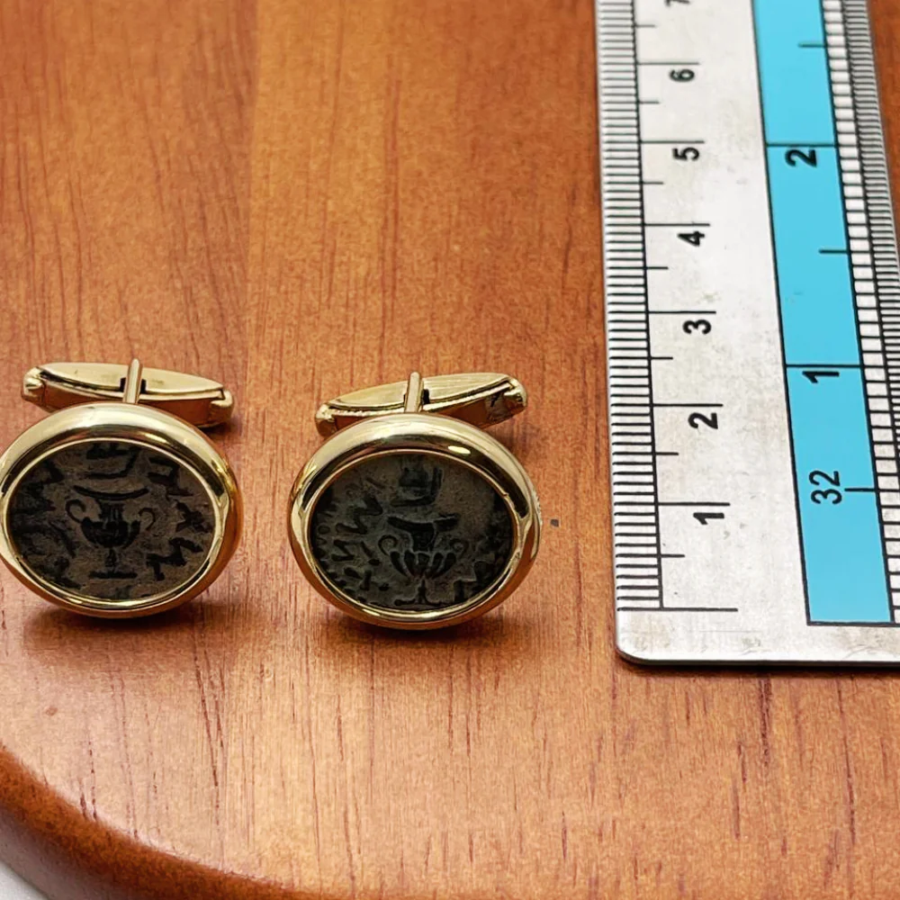 Ancient Masada Coin Cufflinks in 14k Gold - Image 6