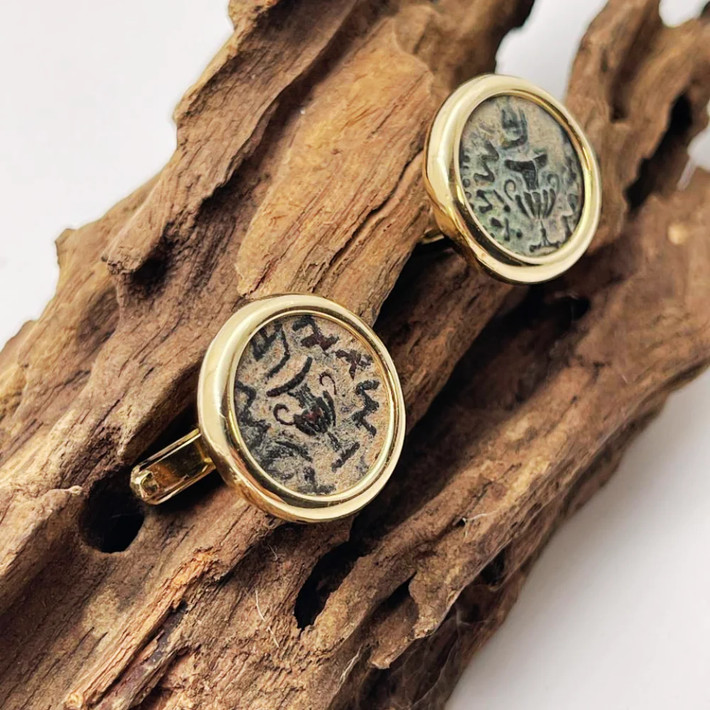Ancient Masada Coin Cufflinks in 14k Gold - Image 7