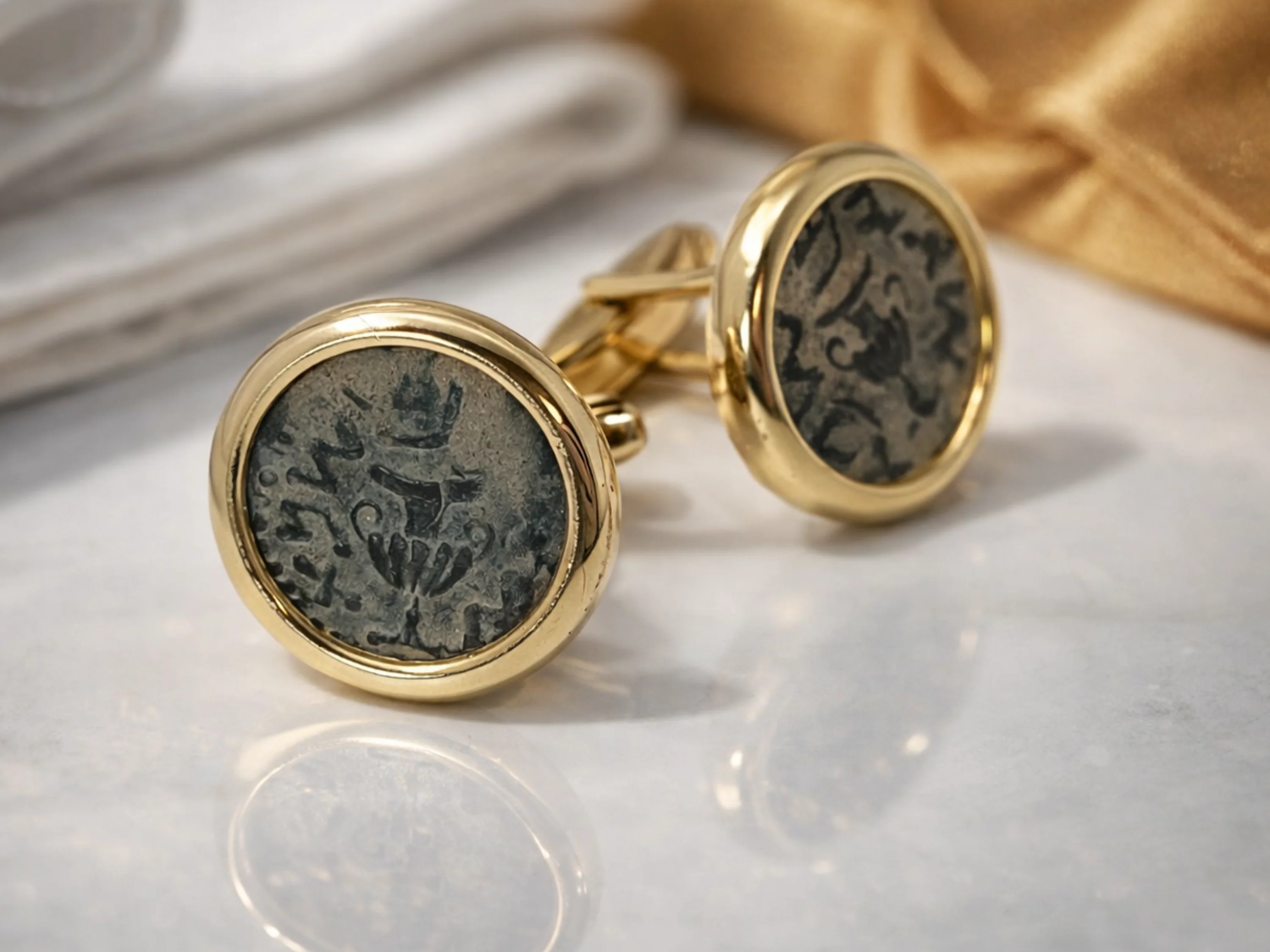 Ancient Masada Coin Cufflinks in 14k Gold - Image 8