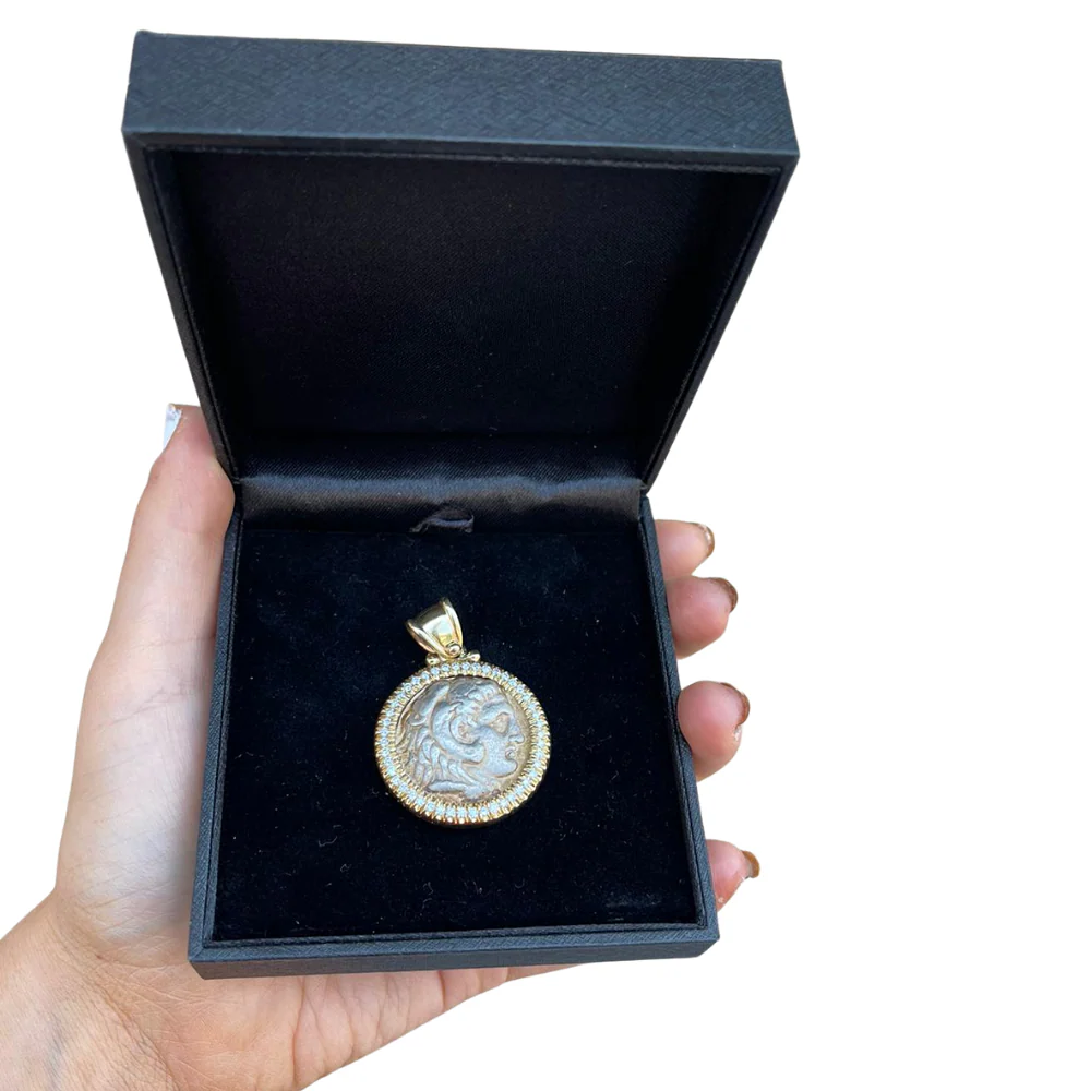 Diamond Alexander Ancient Coin 14k Yellow Gold Pendant - Image 7