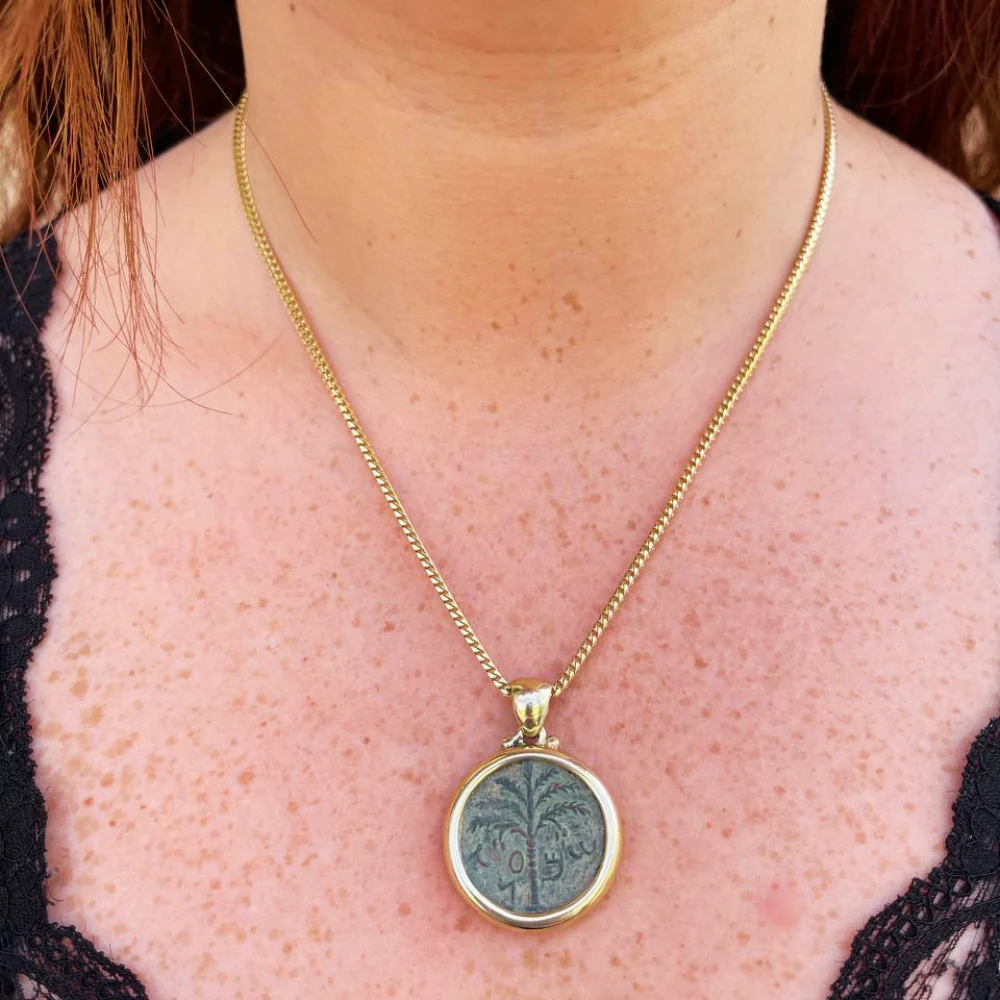 Bronze Bar Kokhba Coin 14K Gold Pendant - Image 9