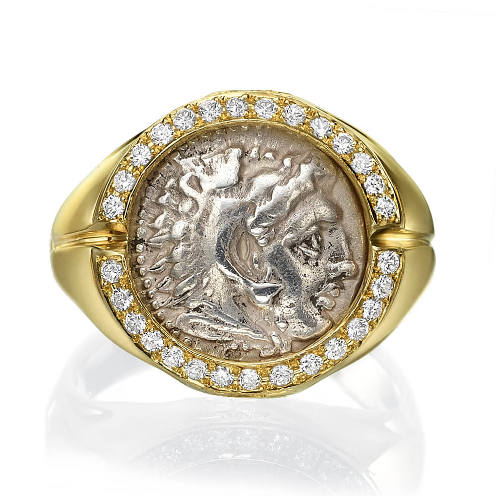 Alexander Coin 14K Gold and Diamond Signet Ring - Image 3