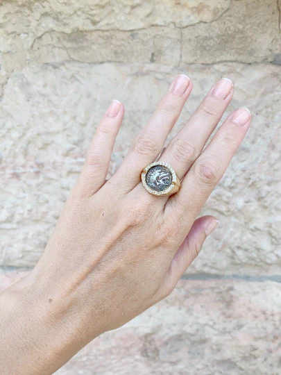 Alexander Coin 14K Gold and Diamond Signet Ring - Image 4