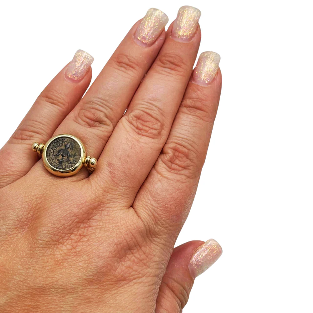 14k Gold Ancient Maccabean Coin (Widow's Mite) Ring-cum-Pendant - Image 4
