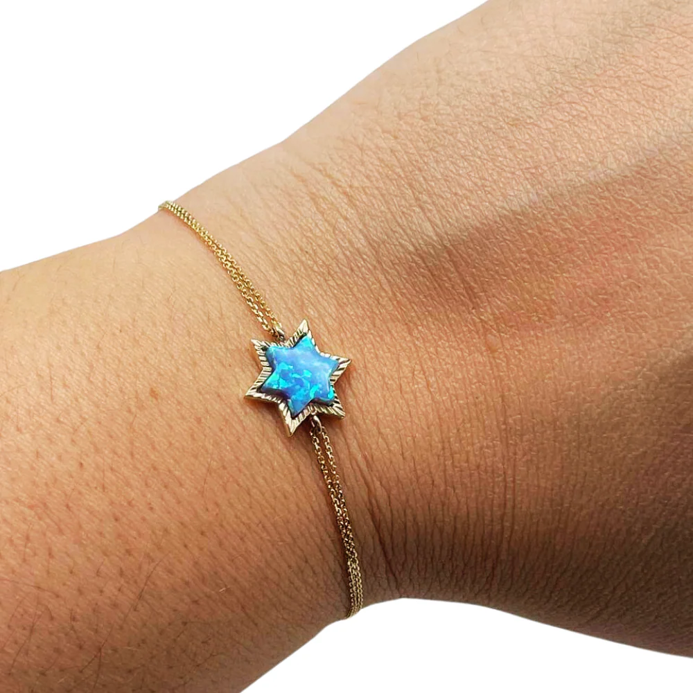 Star of David Opal Chain Bracelet in 14K Gold - Image 3
