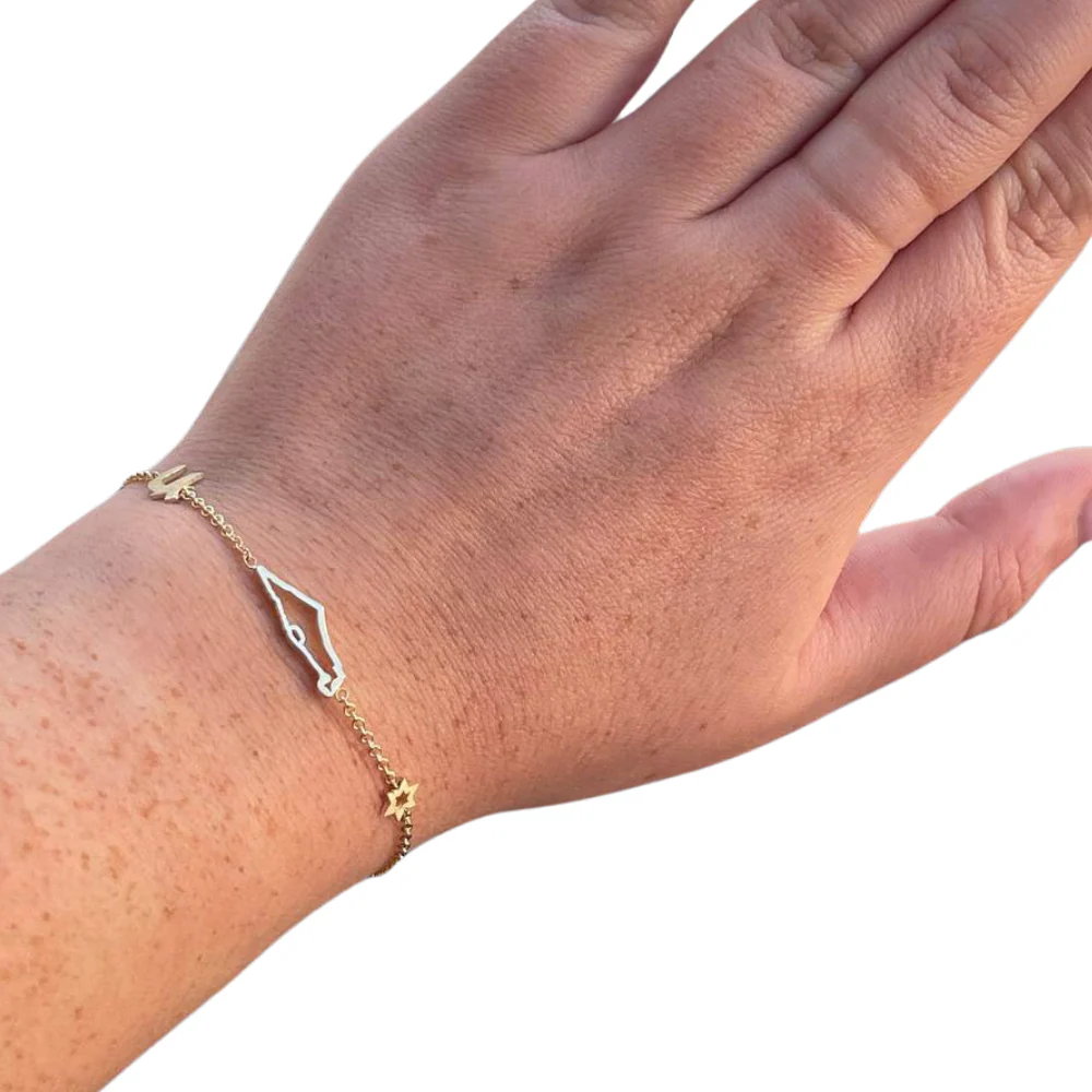 Map of Israel, Chai and Star of David Charm Bracelet in 14K Gold - Image 4