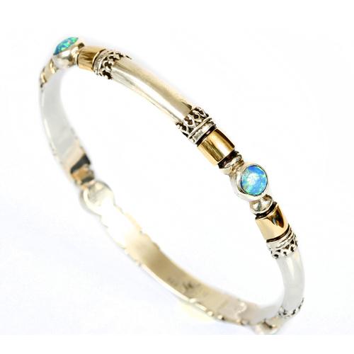 Silver and Gold Yemenite Opal Bangle Bracelet