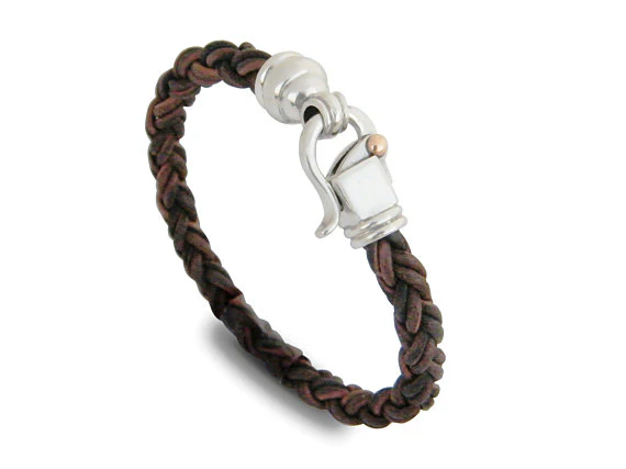Braided Leather Bracelet with Byzantine Sterling Silver Clasp - Image 2