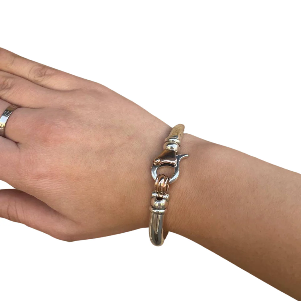 Silver Cuff Bracelet With 9k Gold Combined Clasp - Image 3