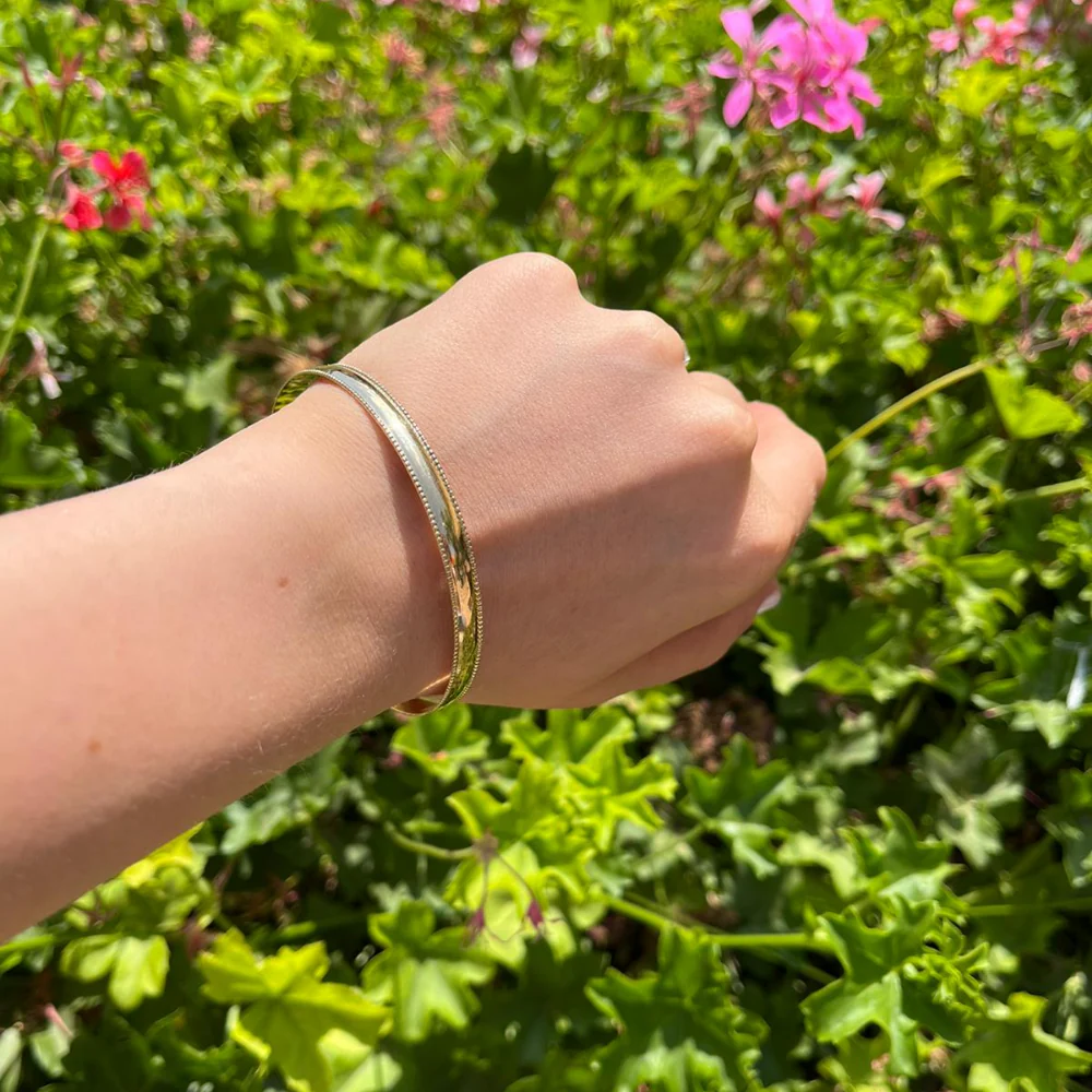 14k Gold Milgrain Bangle Bracelet - Image 3
