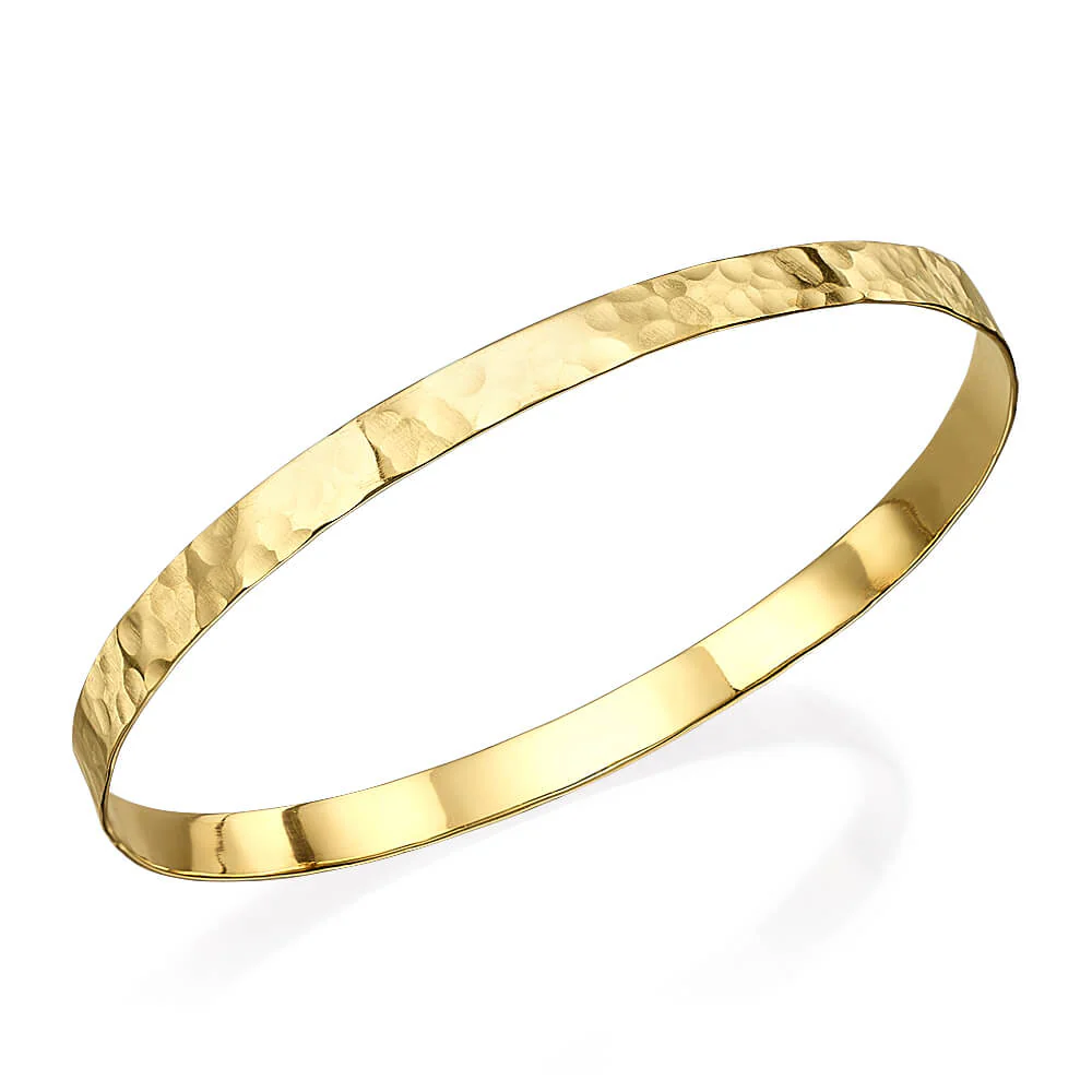 Hammered 14k Gold Flat Bangle Bracelet