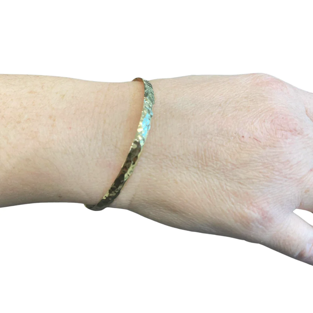 Slender Hammered 14k Gold Bangle - Image 3
