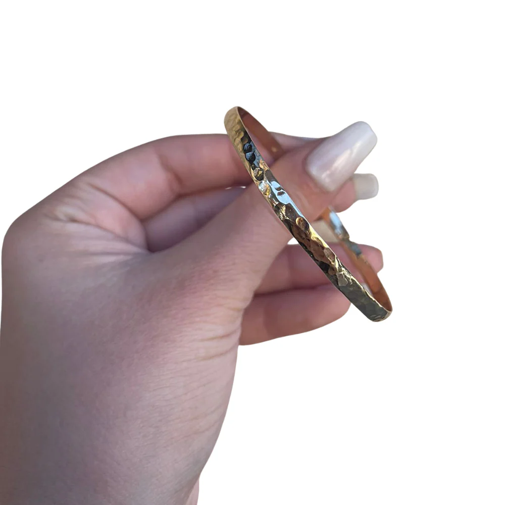 Slender Hammered 14k Gold Bangle - Image 6