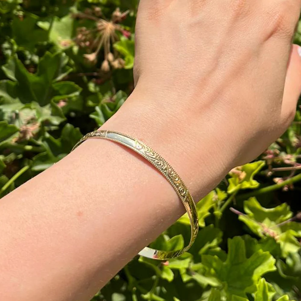 Embellished 14K Gold Moroccan Bangle Vintage Style - Image 3