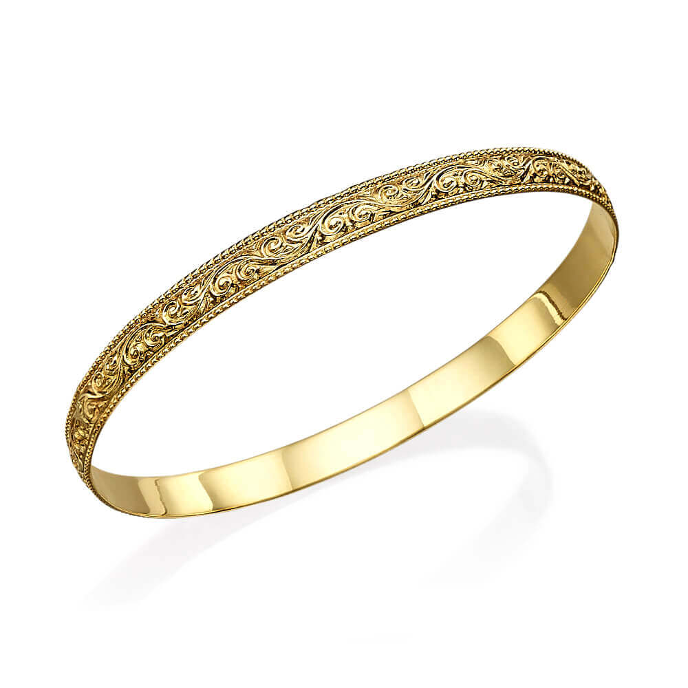 14K Gold Moroccan Bracelet - Heavy Ornate style