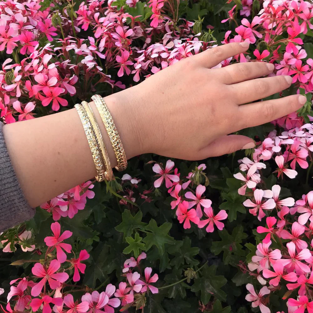 Diamond Cut Broad Bangle Bracelet in 14k Gold - Image 4