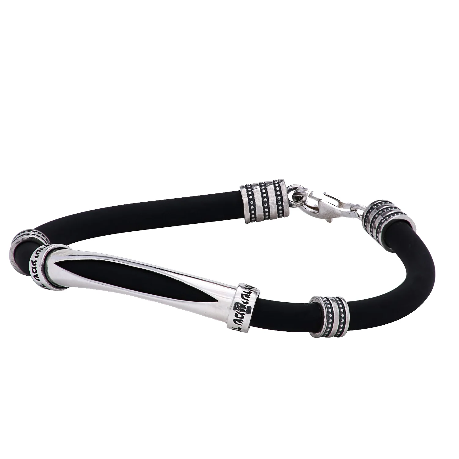 Silver and Black Shema Yisrael Men's Bracelet