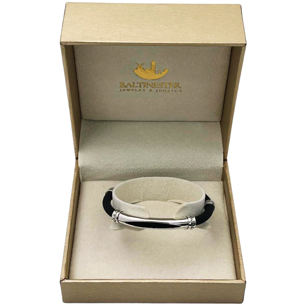 Silver and Black Shema Yisrael Men's Bracelet - Image 5