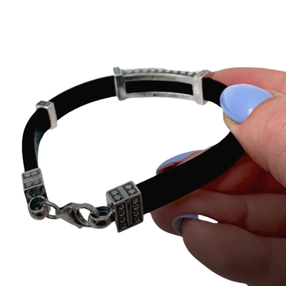 Men's Shema Yisrael Bracelet in Silver and Leather - Image 8