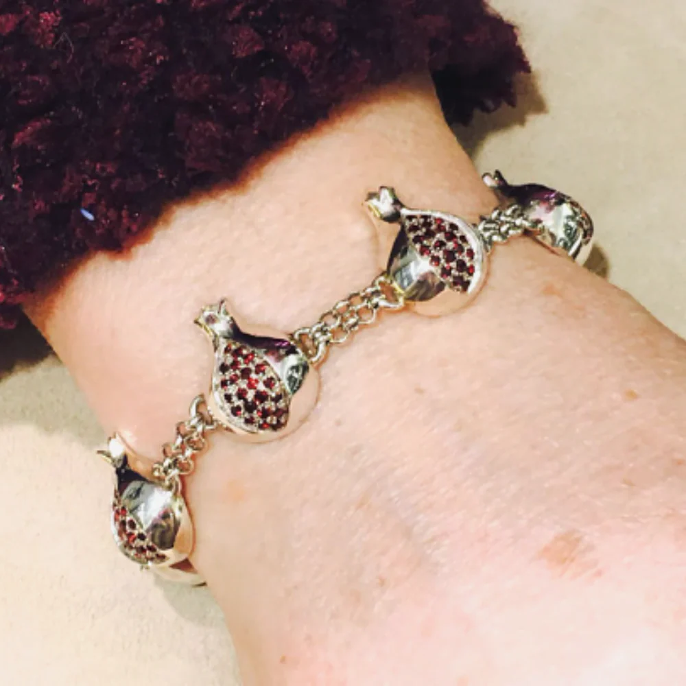 Sterling Silver Garnet Pomegranates Chain Link Bracelet - Image 3