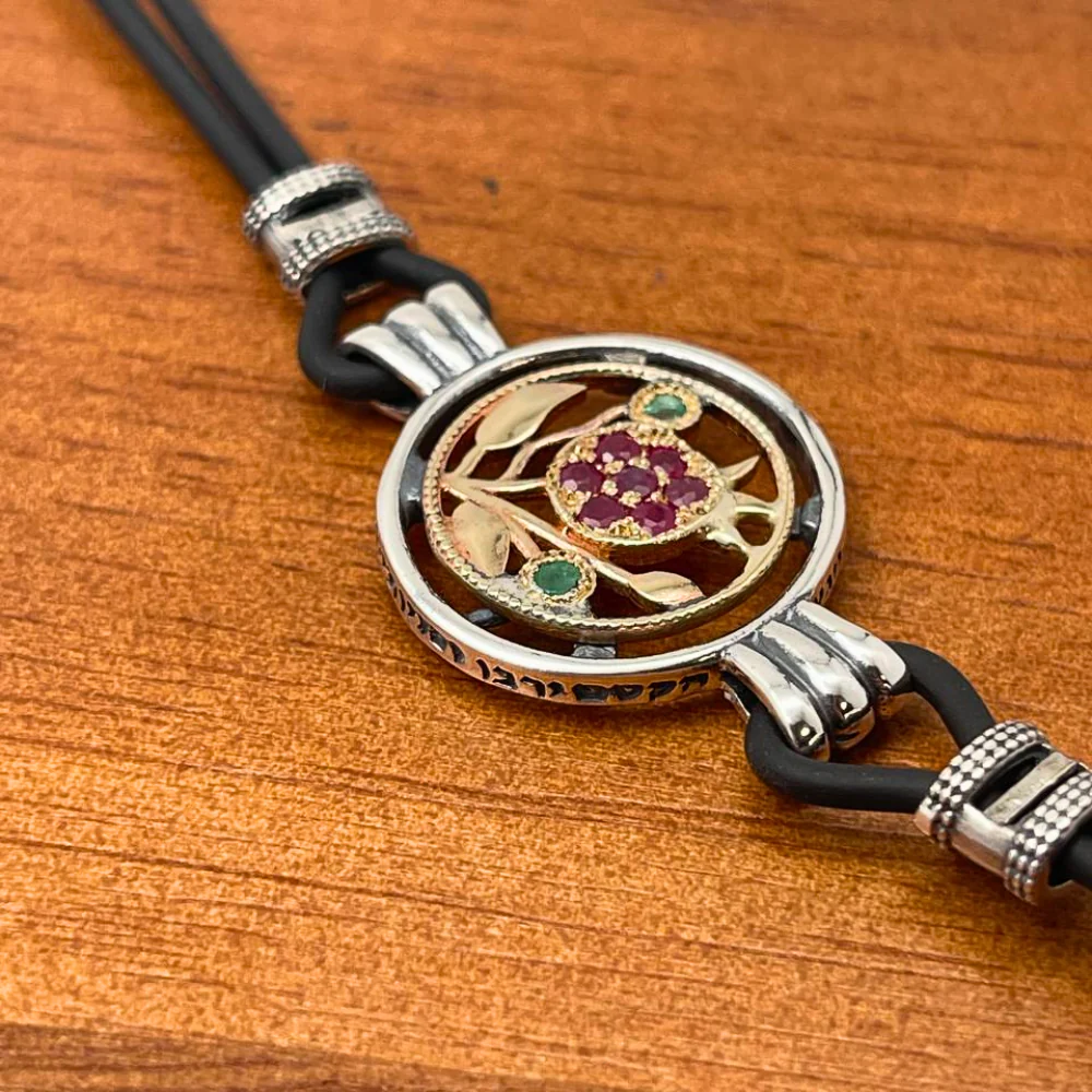 Pomegranate Bracelet in 9K Gold and Silver with Leather - Image 2