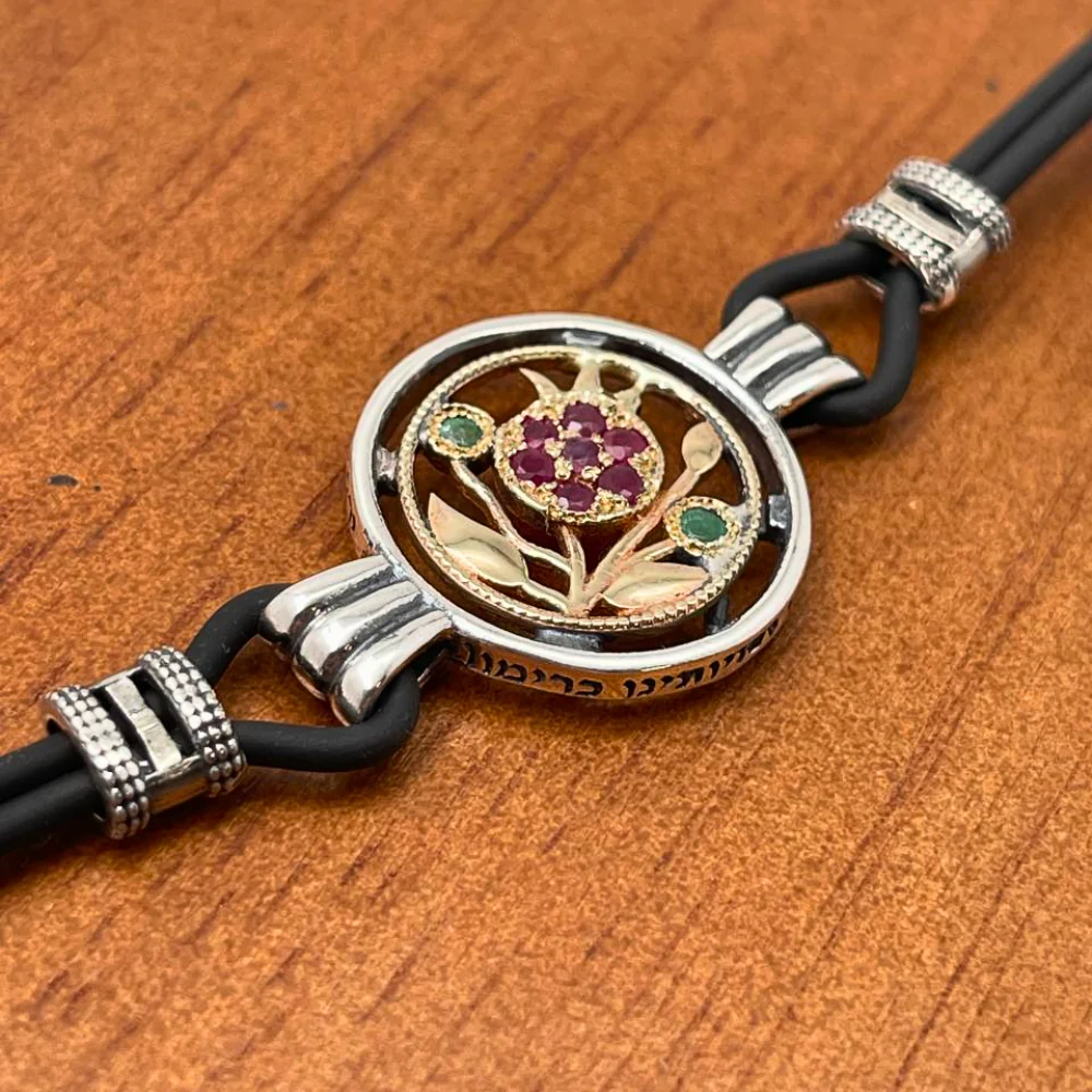 Pomegranate Bracelet in 9K Gold and Silver with Leather - Image 3