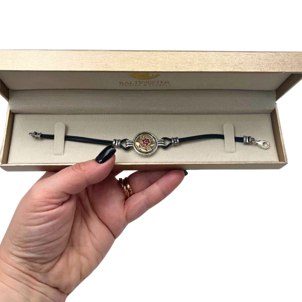 Pomegranate Bracelet in 9K Gold and Silver with Leather - Image 5