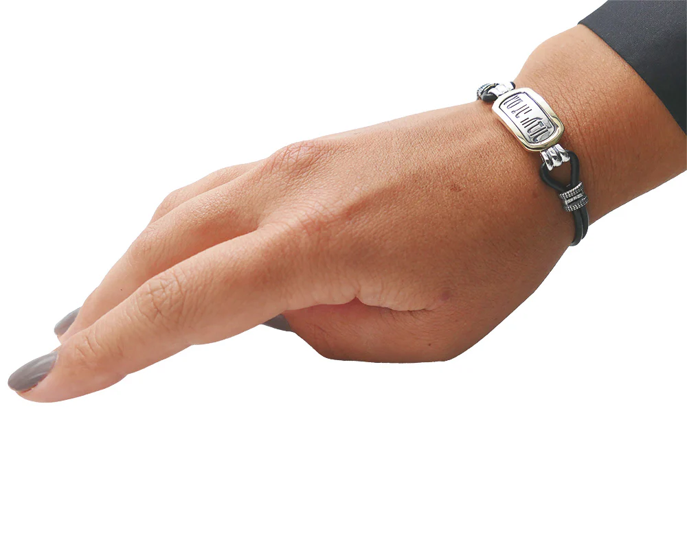 This Too Shall Pass Bracelet  - Black Leather with Sterling Silver and Gold - Image 4