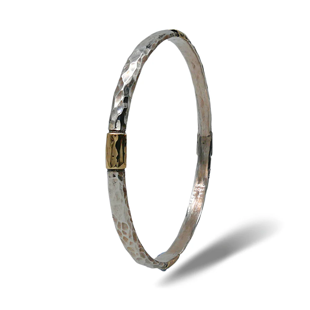 Ethnic Bangle in Silver & Gold - Yemenite Hammered finish - Image 3