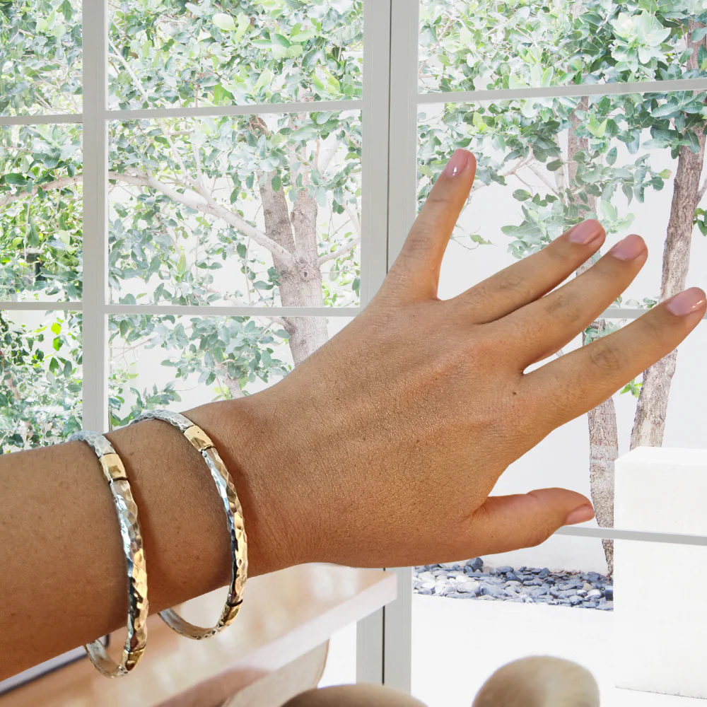 Ethnic Bangle in Silver & Gold - Yemenite Hammered finish - Image 4