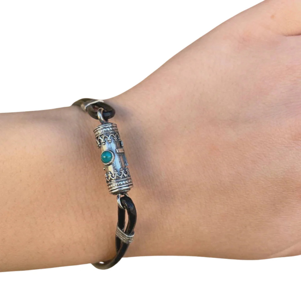 Kabbalah Silver Bracelet with Turquoise Hebrew Book of Psalms - Image 2