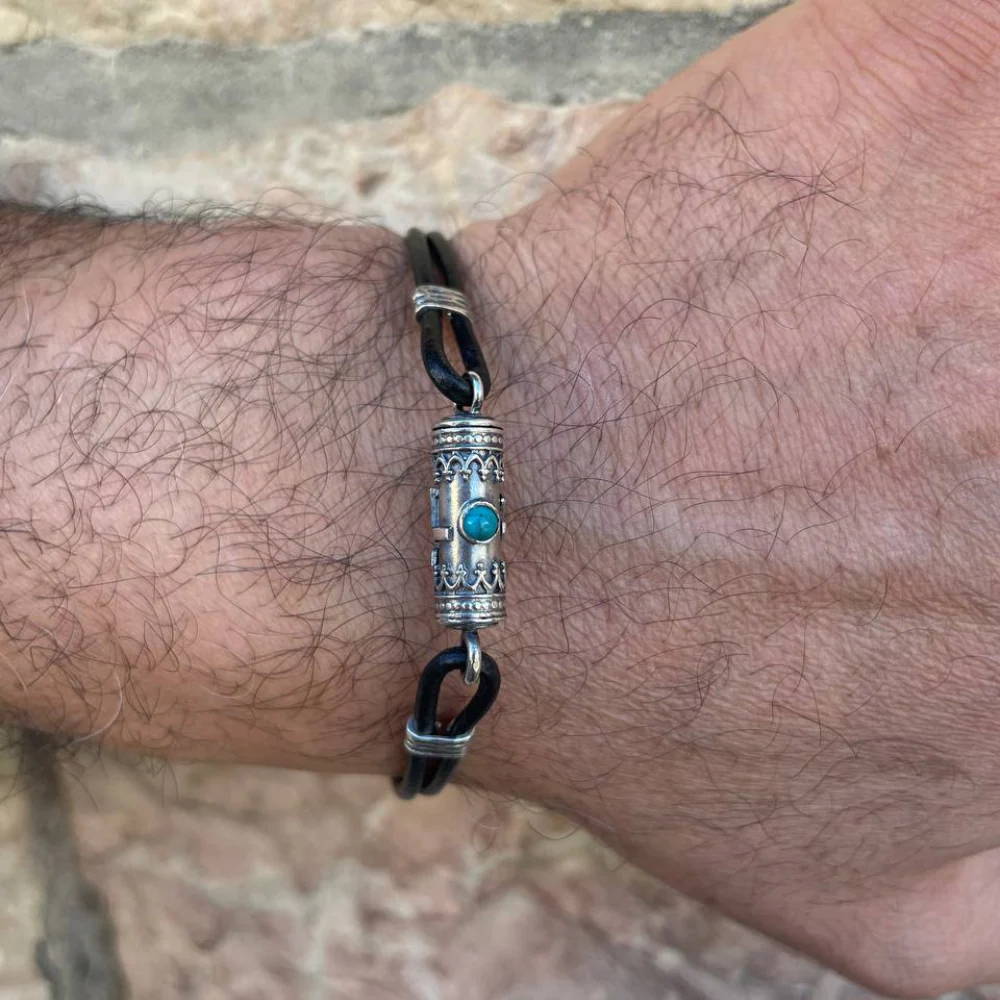 Kabbalah Silver Bracelet with Turquoise Hebrew Book of Psalms - Image 4