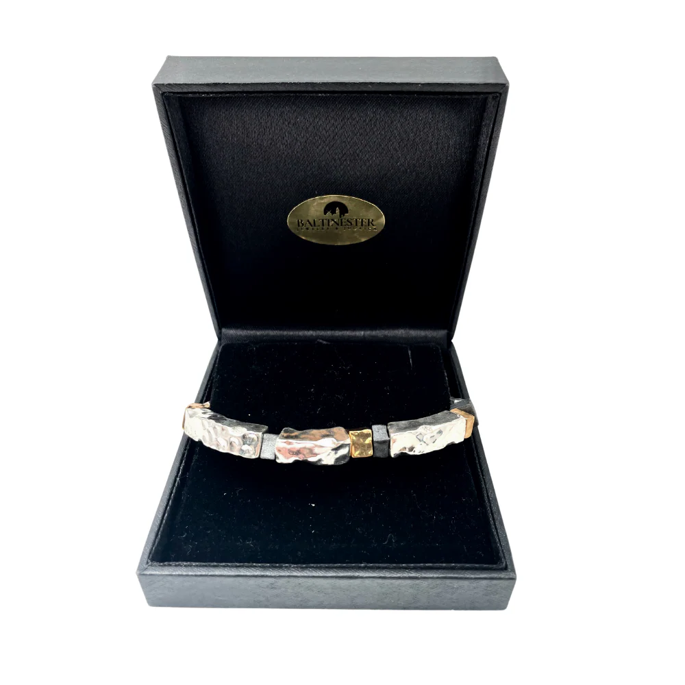 Hammered Silver and Gold Plated Block Israeli Bracelet - Image 3