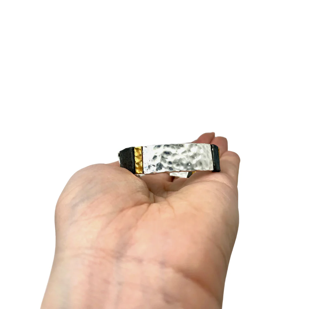 Broad Israeli Bracelet in Silver and Gold Plating - Electroforming - Image 5