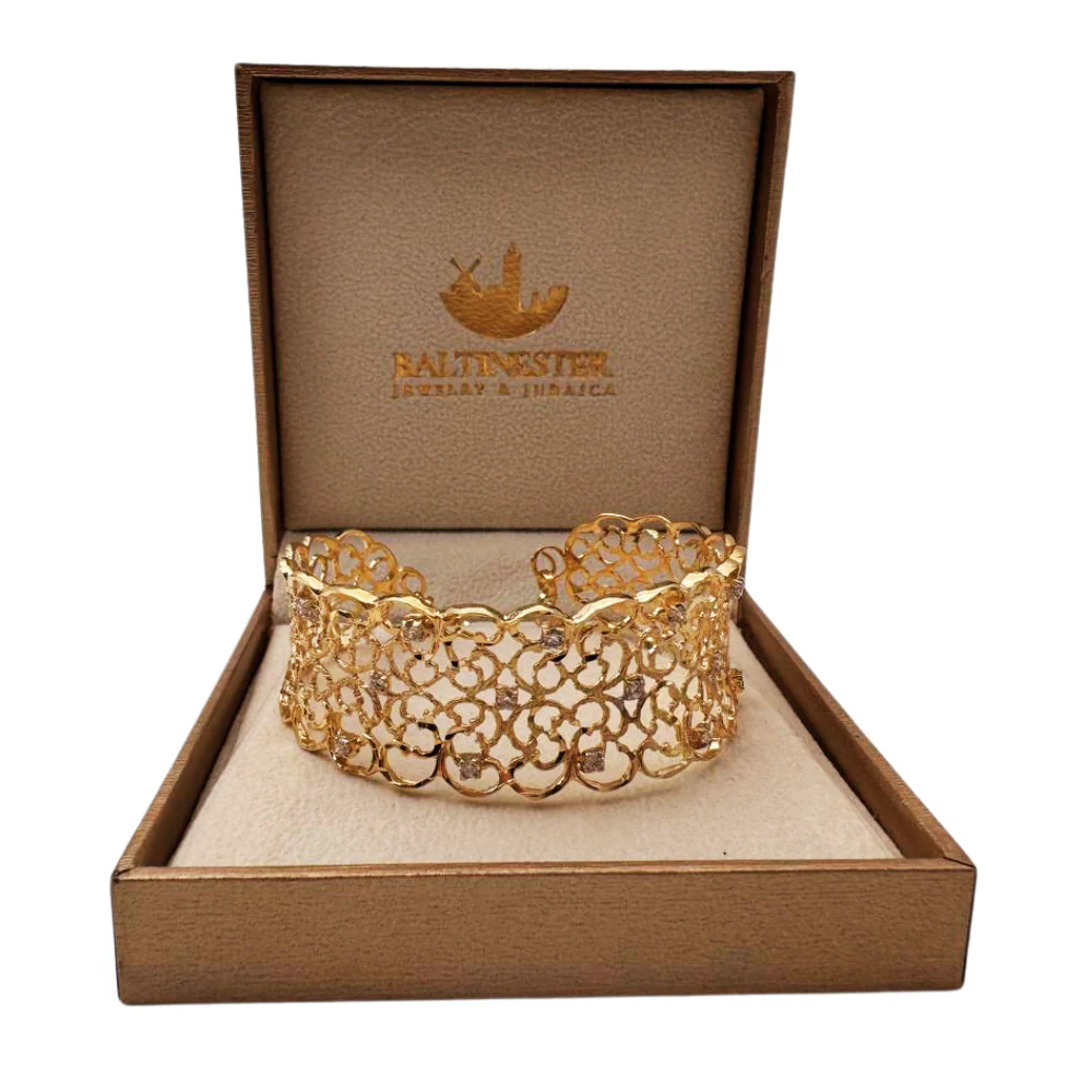 Filigree Gold Bracelet with Diamonds - 14K Gold - Image 4