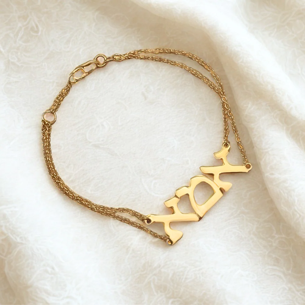 Double Chain "Ima" Bracelet in 14K Gold – Elegant Hebrew Mom Jewelry - Image 9