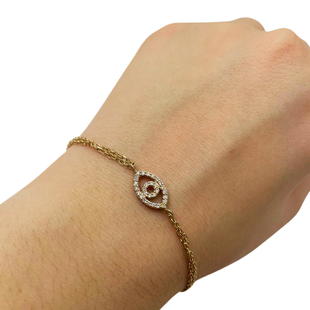 Reversible 14k Yellow Gold Diamond & Ruby Evil Eye Bracelet - Image 3