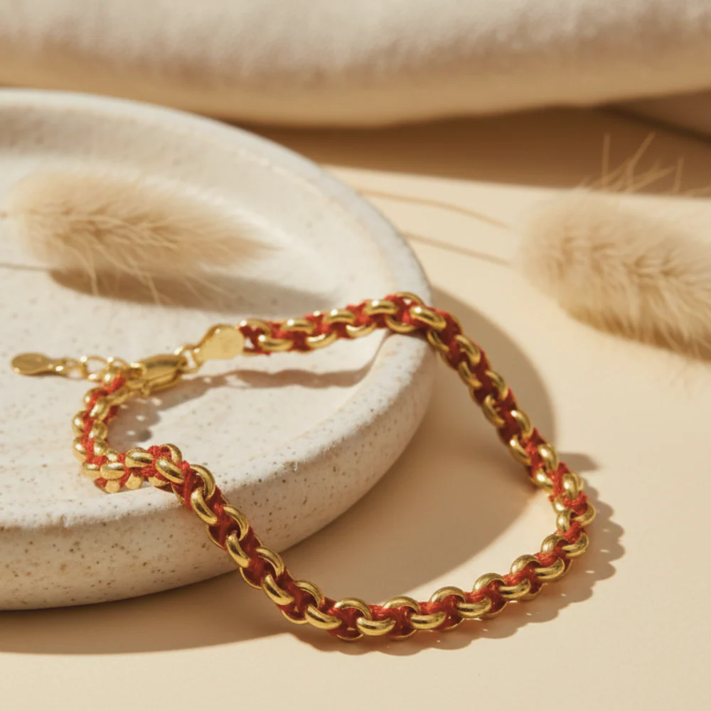 Kabbalah Protection Bracelet with Red String in 14k Gold - Image 3