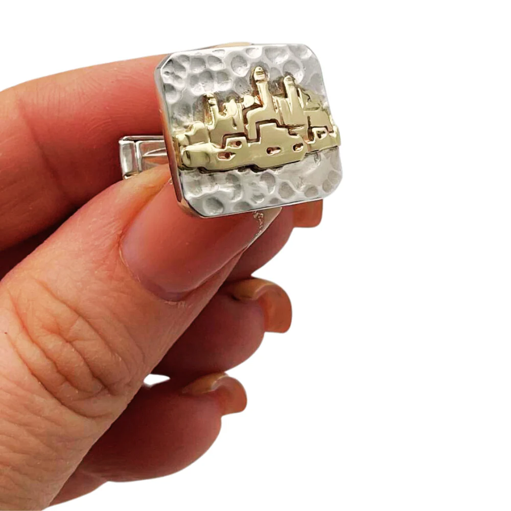 Jerusalem Cufflinks in Hammered Silver and Gold - Image 2
