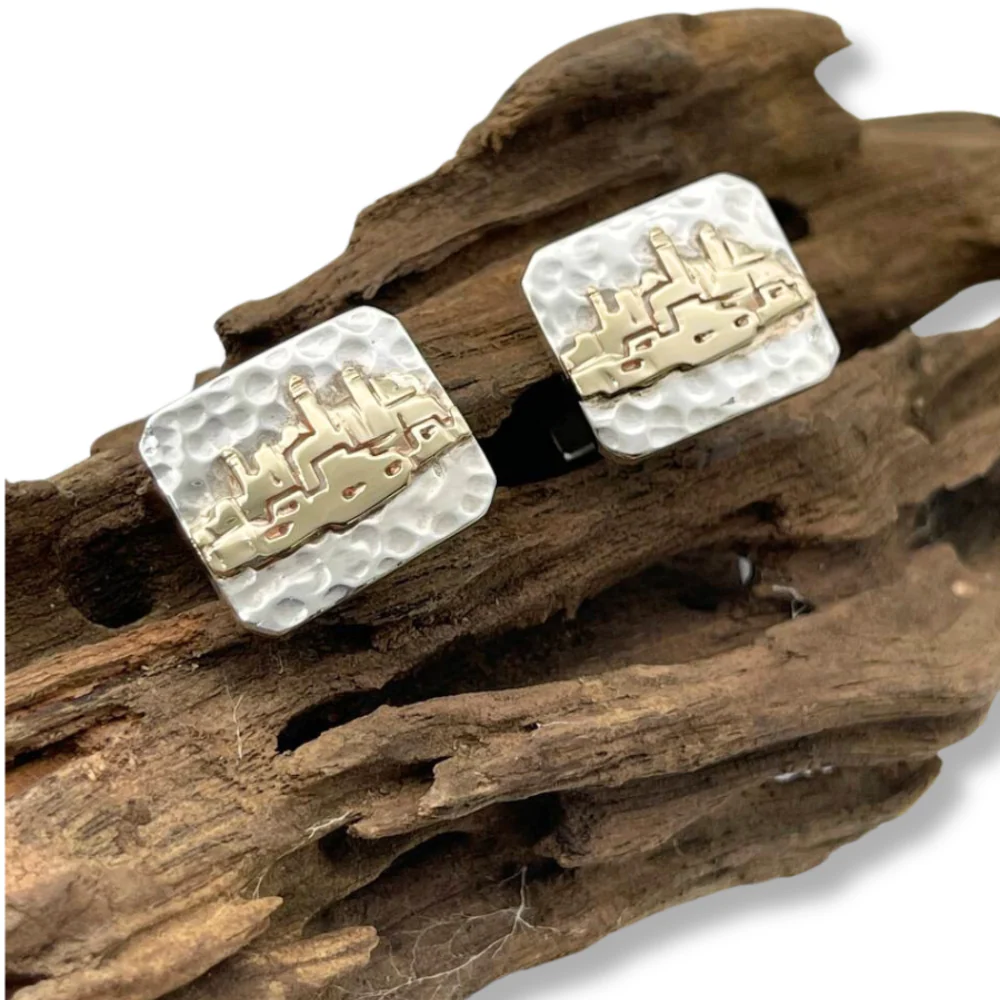 Jerusalem Cufflinks in Hammered Silver and Gold - Image 3