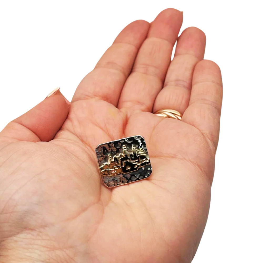 Jerusalem Cufflinks in Hammered Silver and Gold - Image 4