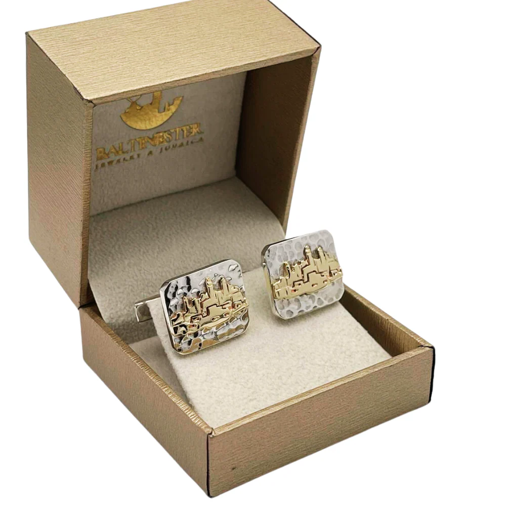 Jerusalem Cufflinks in Hammered Silver and Gold - Image 5