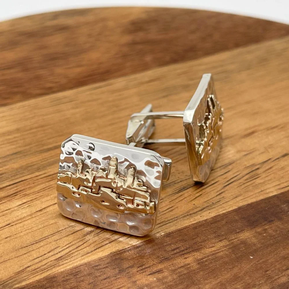 Jerusalem Cufflinks in Hammered Silver and Gold - Image 7