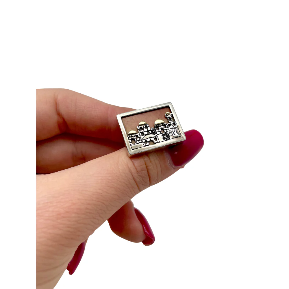 Jerusalem Skyline Cufflinks in Silver and Gold with Jerusalem Stone - Image 2