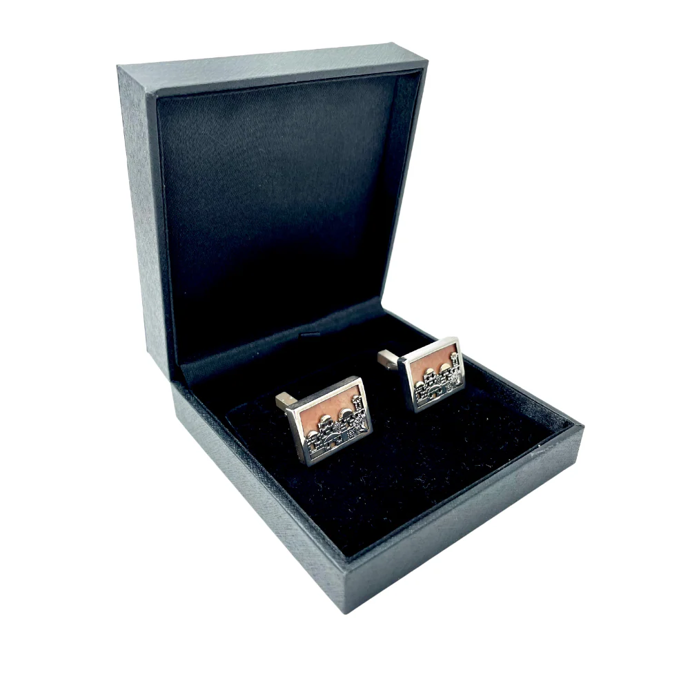 Jerusalem Skyline Cufflinks in Silver and Gold with Jerusalem Stone - Image 3