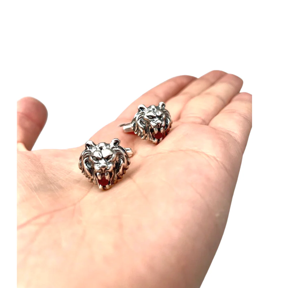 Sterling Silver Ruby Lion of Judah Cufflinks - Image 4