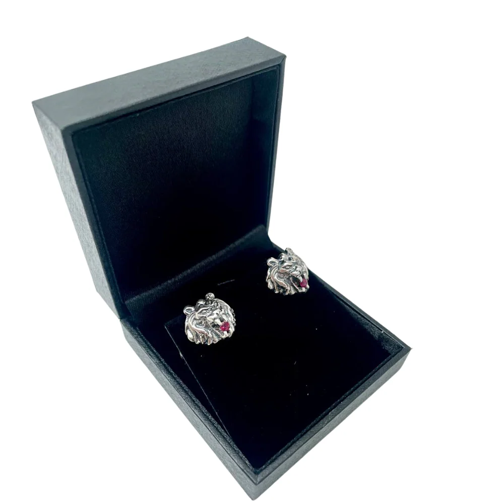 Sterling Silver Ruby Lion of Judah Cufflinks - Image 6
