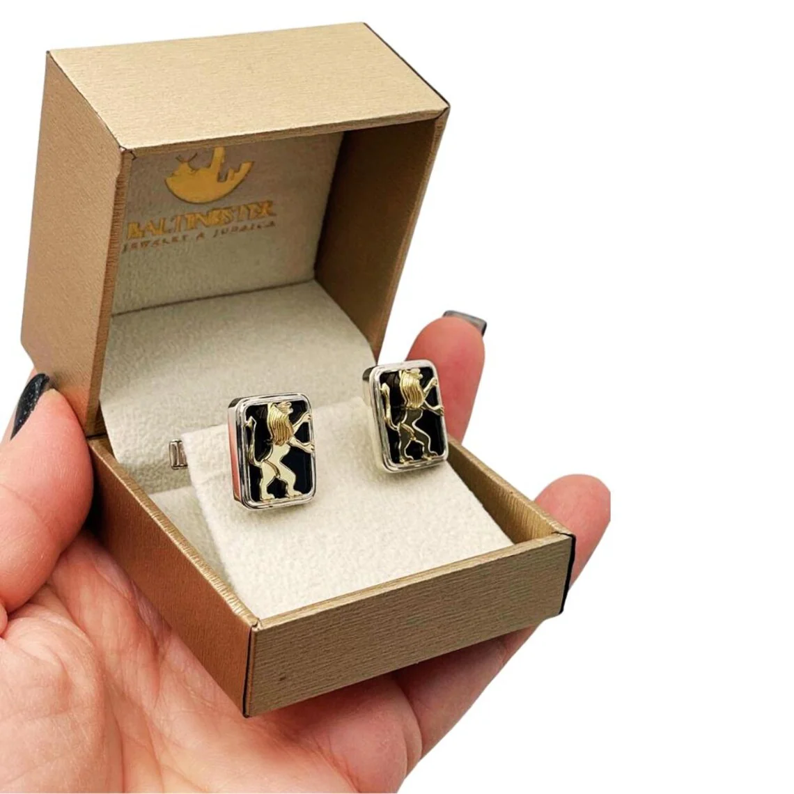 14k Gold Lion of Judah Silver and Onyx Cufflinks - Image 5